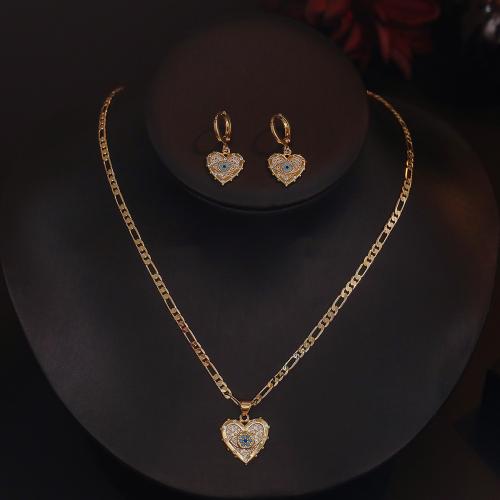 Cubic Zirconia Micro Pave Brass Jewelry Sets & micro pave cubic zirconia & for woman, golden [