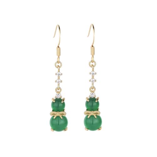 Boucles d'oreilles en laiton zircon cubique pavent, avec Jade artificiel, Vintage & pavé de micro zircon & pour femme, doré, 48mm, Vendu par paire