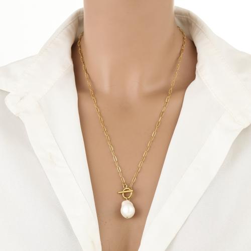 Collier de bijoux en acier inoxydable, Acier inoxydable 304, avec perle de plastique, Placage ionique sous vide, pour femme cm, Vendu par PC