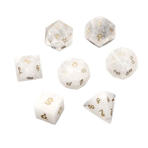 Dice for games, Clear Quartz, Geometrical Pattern, Carved [