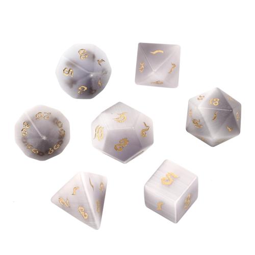 Dés pour jeux, Oeil de chat, Motif géométrique, synthétique, styles différents pour le choix, gris argenté, Vendu par PC