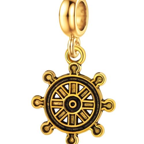 pendentifs European en alliage zinc, alliage de zinc, roue de bateau, Placage de couleur d'or, DIY Vendu par sac