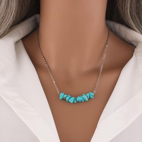 Collar de latón hecho a mano, metal, con turquesa, chapado en color de plata, para mujer, libre de níquel, plomo & cadmio, longitud:41.5 cm, Vendido por UD