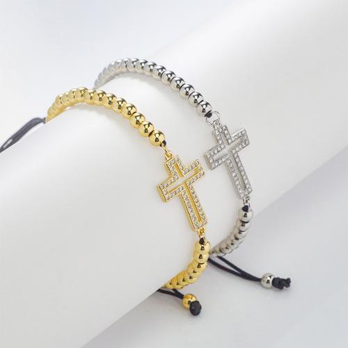 Cubic Zirconia Micro Pave Brass Bracelet, with Knot Cord, Cross, plated, Adjustable & micro pave cubic zirconia & for woman cm 