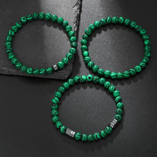 Bracelets de malachite, avec fil élastique, trois pièces & unisexe, vert, Vendu par fixé