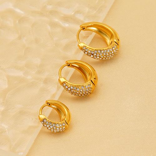 Boucle d'oreille en acier inoxydable Hoop, Acier inoxydable 304, Plaqué or 18K, normes différentes pour le choix & pour femme & avec strass, Vendu par paire