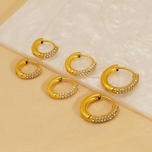 Boucle d'oreille en acier inoxydable Hoop, Acier inoxydable 304, Plaqué or 18K, styles différents pour le choix & pour femme & avec strass, Vendu par paire