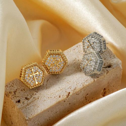 Cubic Zirconia Pendiente Brass Micro Pave, metal, chapado, Joyería & micro arcilla de zirconia cúbica & para mujer, más colores para la opción, Vendido por Par