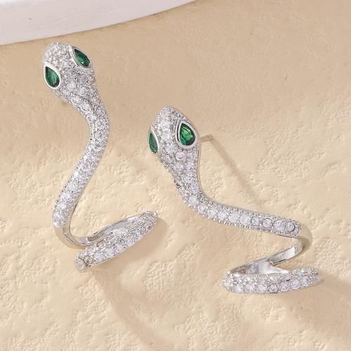 Cubic Zirconia Pendiente Brass Micro Pave, metal, Serpiente, chapado, Joyería & micro arcilla de zirconia cúbica & para mujer, más colores para la opción, Vendido por Par