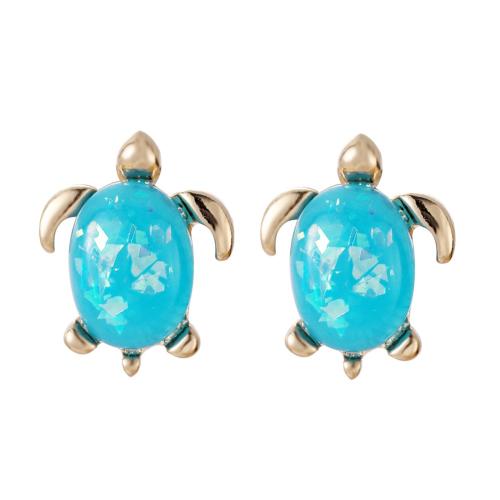 Zinc Alloy Stud Earring, with Opal, Turtle, plated, fashion jewelry & for woman 