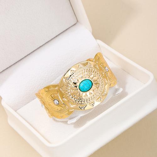 Zinc Alloy Cuff Bangle, with Synthetic Turquoise, plated, for woman & with rhinestone 