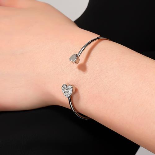 Zinc Alloy Cuff Bangle, plated, for woman & with rhinestone 