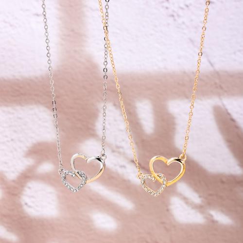 Rhinestone Zinc Alloy Necklace, Heart, plated, for woman & with rhinestone [