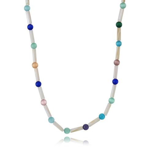 Collar de concha, Nácar, con Ojo de gato, con 6cm extender cadena, hecho a mano, Joyería & para mujer, color mixto, longitud:aproximado 44 cm, Vendido por UD