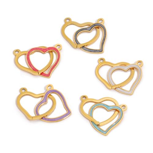 Colgantes del corazón de acero inoxidable, acero inoxidable 304, Recubrimiento iónico al vacío, Bricolaje & esmalte & perforado doble, más colores para la opción, 10PCs/Bolsa, Vendido por Bolsa