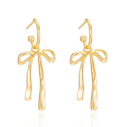 Brass Drop Earring, Bowknot, gold color plated, fashion jewelry & for woman 