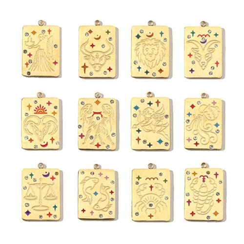 Stainless Steel Constellation Pendant, 304 Stainless Steel, 12 Signs of the Zodiac, Vacuum Ion Plating, DIY & enamel & with rhinestone 