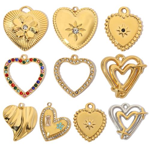 Stainless Steel Heart Pendants, 304 Stainless Steel, Vacuum Ion Plating, DIY & with rhinestone 