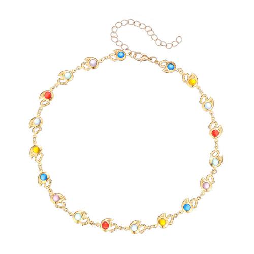 collier d'Émail en alliage Zinc, alliage de zinc, avec laiton, avec 8cm chaînes de rallonge, Placage de couleur d'or, bijoux de mode & pour femme & émail, plus de couleurs à choisir Environ 35 cm, Vendu par PC