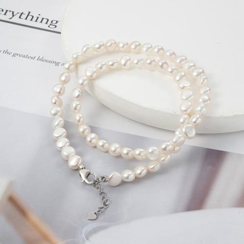 Collar de Perlas Natural de Freshwater, Perlas cultivadas de agua dulce, con 5CM extender cadena, para mujer, Blanco, longitud:40 cm, Vendido por UD