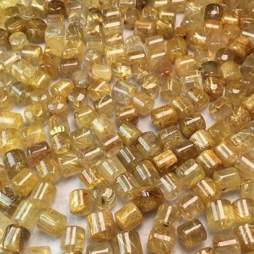 Perles Quartz rutile, Titane rubis quartz, pilier, DIY, Jaune, Size：9-10mm, Vendu par PC[