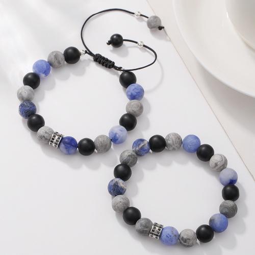 Bracelets en pierres précieuses, Acier titane, avec Cordon de noeud & Carte Pierre & sodalite, Réglable & unisexe & styles différents pour le choix, plus de couleurs à choisir, Vendu par PC