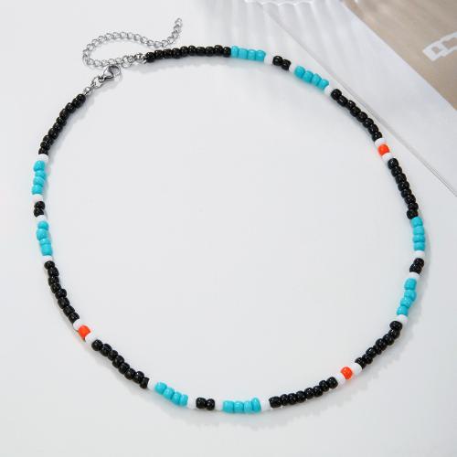 Petite perle en verre de collier 
, Acier inoxydable 304, avec Seedbead & turquoise, unisexe, plus de couleurs à choisir, Vendu par PC