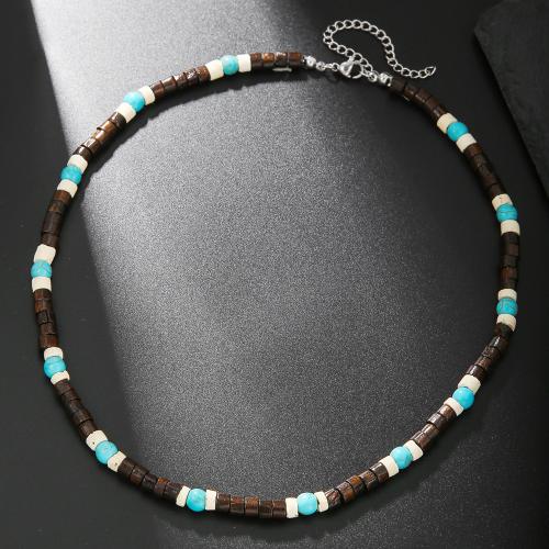 Bijoux Collier de mode , bois, avec noix de coco & Malachite, différents matériaux pour le choix & pour homme, plus de couleurs à choisir, Vendu par PC