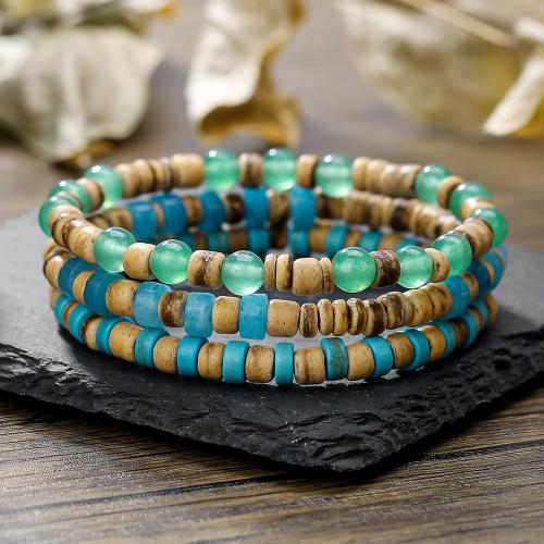 Bracelets en pierres précieuses, noix de coco, avec turquoise & bois, trois pièces & pour homme, Vendu par PC