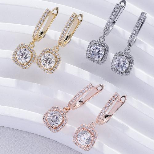 Cubic Zirconia Pendiente Brass Micro Pave, metal, Cuadrado, chapado, Joyería & micro arcilla de zirconia cúbica & para mujer, más colores para la opción, 28x9mm, Vendido por Par