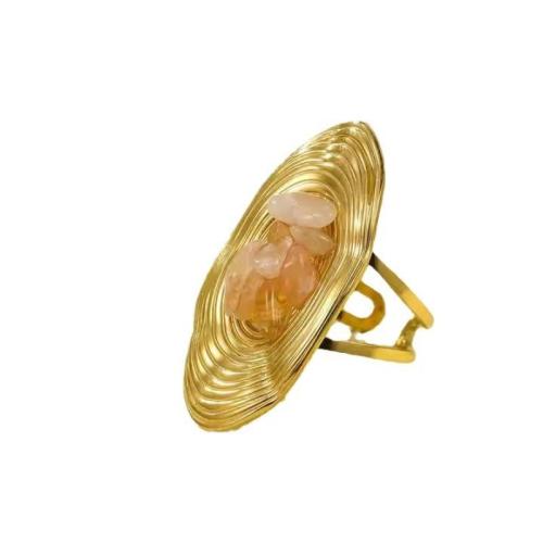 Gemstone Stainless Steel Finger Ring, 304 Stainless Steel, with Natural Stone, gold color plated, fashion jewelry & for woman 