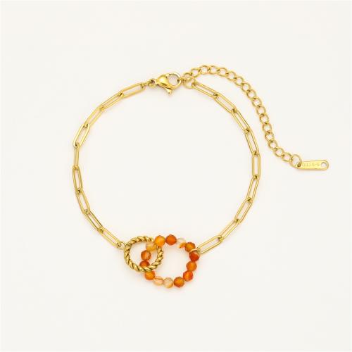 Pulseras de acero inoxidable, acero inoxidable 304, con Piedra natural, 18K chapado en oro, Joyería & diferentes materiales para la opción & para mujer, Vendido por UD