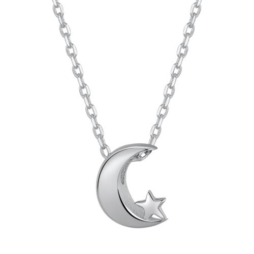 Sterling Silver Jewelry Necklace, 925 Sterling Silver, Moon and Star, for woman, platinum color Approx 41-50 cm 