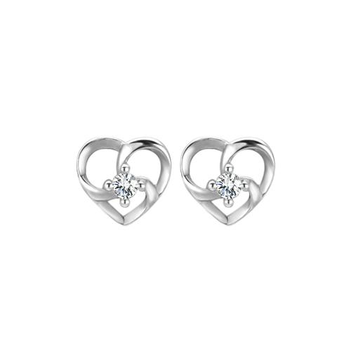 Silver Earring Zircon pavent Sterling, argent sterling 925, coeur, pavé de micro zircon & pour femme, plus de couleurs à choisir Vendu par paire