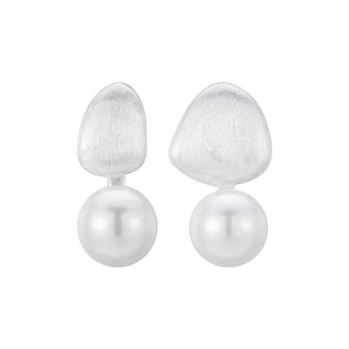 Sterling Silver Stud Earring, argent sterling 925, avec perle de plastique, pour femme, argent, 16.7mm, Vendu par paire