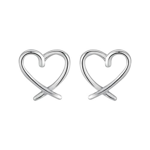 Sterling Silver Stud Earring, argent sterling 925, coeur, pour femme, couleur platine Vendu par paire