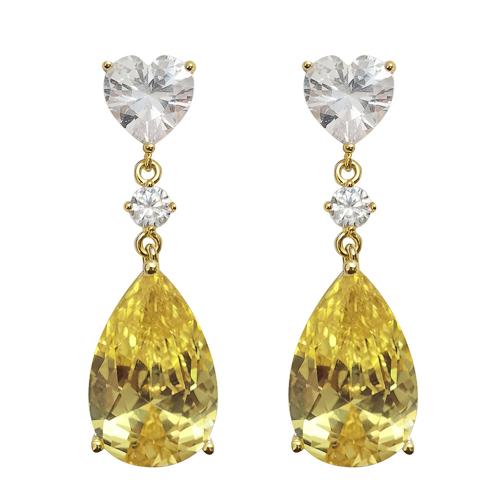 Boucles d'oreilles en laiton zircon cubique, pavé de micro zircon & pour femme, Jaune, Vendu par paire