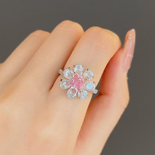 Cubic Zirconia Micro Pave Brass Finger Ring & micro pave cubic zirconia & for woman, pink 