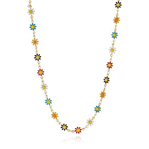 Collier de bijoux en acier inoxydable, Acier inoxydable 304, avec 5cm chaînes de rallonge, pour femme & émail, multicolore Environ 43 cm, Vendu par PC