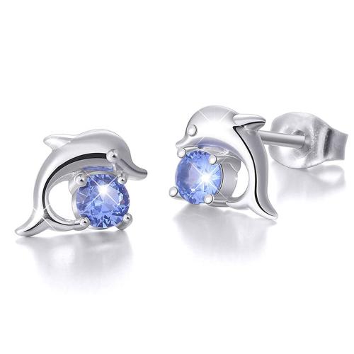 Boucles d'oreilles en laiton zircon cubique, pavé de micro zircon & pour femme, bleu, Vendu par paire