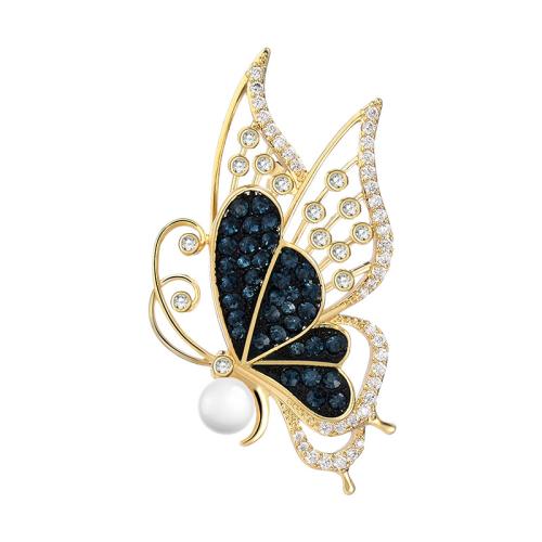 Cubic Zirconia Brooch, Brass, with Shell Pearl, micro pave cubic zirconia & for woman 