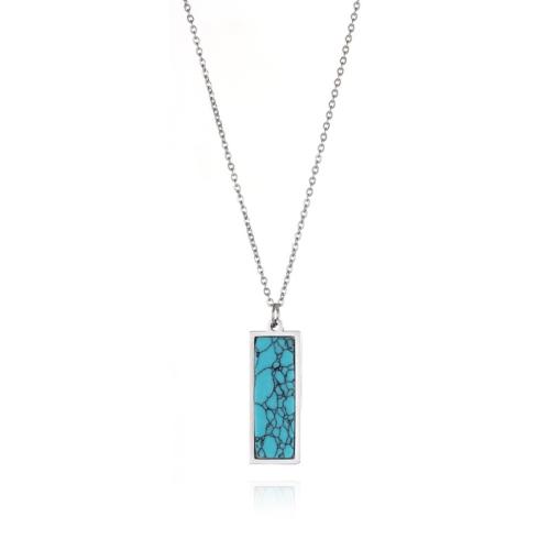 Collier Bijoux en turquoise, Acier titane, avec turquoise, avec 6cm chaînes de rallonge, Placage, bijoux de mode & pour femme, plus de couleurs à choisir Environ 39 cm, Vendu par PC