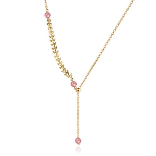 Collier en laiton fait à la main, avec Strawberry Quartz, bijoux de mode & pour femme, plus de couleurs à choisir Environ 45 cm, Vendu par PC