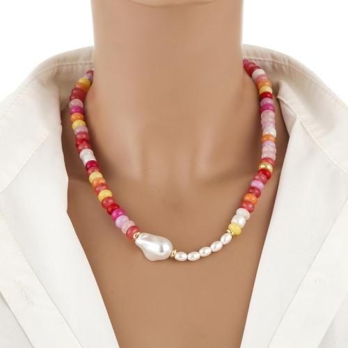 Collier de bijoux en acier inoxydable, Acier inoxydable 304, avec Gemme synthétique & perle de plastique, Placage ionique sous vide, pour femme cm, Vendu par PC