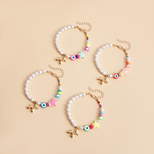 Evil Eye Jewelry Bracelet, 304 Stainless Steel, with Plastic Pearl, Vacuum Ion Plating, for woman [