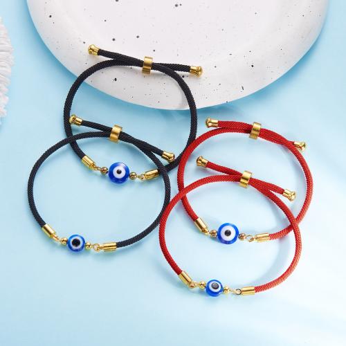 Evil Eye Jewelry Bracelet, Wax Cord, with Resin & Brass, Vacuum Ion Plating, evil eye pattern & for woman [