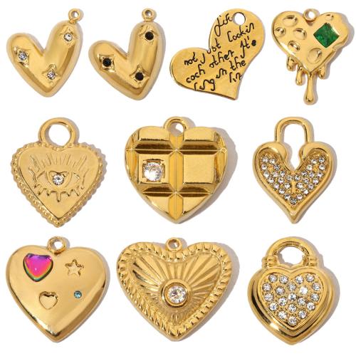 Rhinestone Stainless Steel Pendants, 304 Stainless Steel, Heart, Vacuum Ion Plating, DIY & with rhinestone [