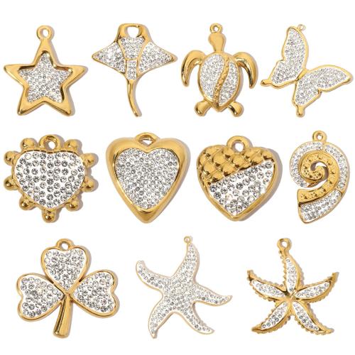 Rhinestone Stainless Steel Pendants, 304 Stainless Steel, Vacuum Ion Plating & DIY & enamel & with rhinestone [