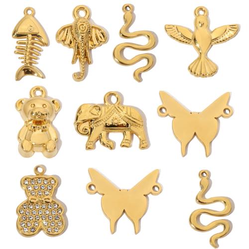 Stainless Steel Animal Pendants, 304 Stainless Steel, Vacuum Ion Plating & DIY & with rhinestone [