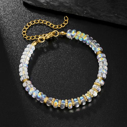 Bracelets de perle de bijou en verre, avec Acier inoxydable 304, Placage de couleur d'or, pour femme, Vendu par PC